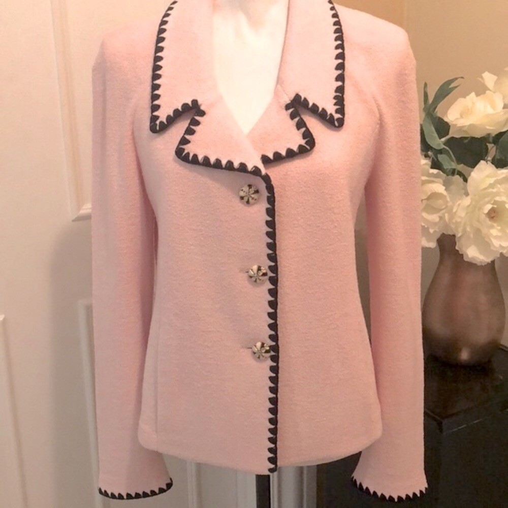 ST JOHN Pink Black Blazer Town & Country Jackie O Size 8 - Picture 2 of 15